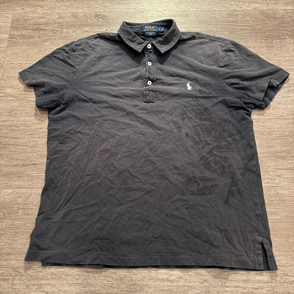 Polo Ralphā Lauren Shirt Mens Large Black Featherweight Mesh Henley White Pony